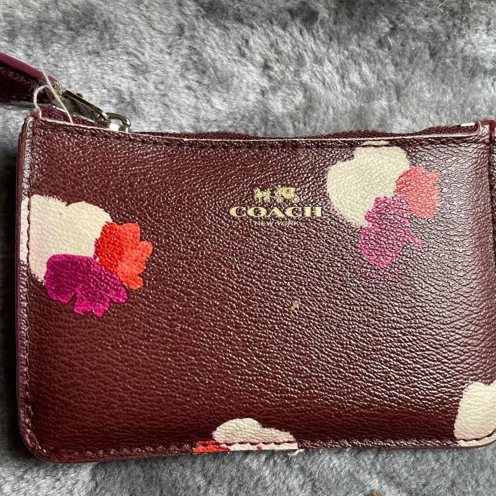 Coach Mini Leather Wallet Berry purple floral